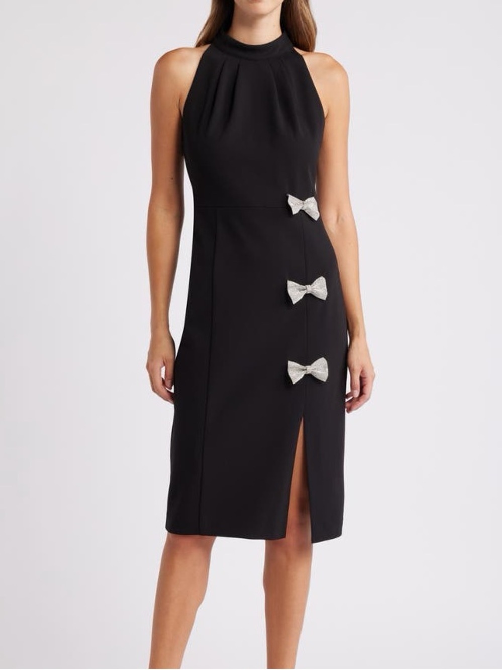 Eliza J Rhinestone Bow Sleeveless Sheath Halter midi dress size 8 NWT